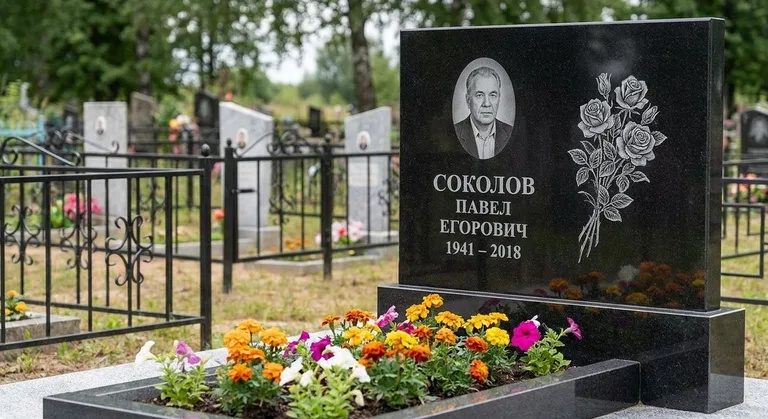 Памятник с гравировкой роз — выполненная работа «Соколов» в Якутске