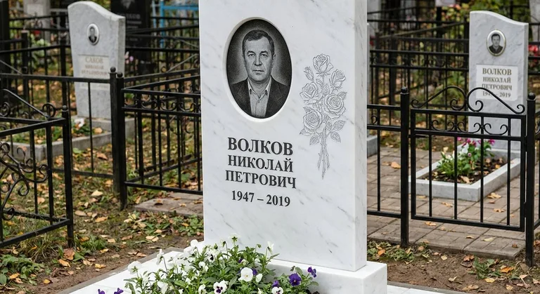 Памятник с гравировкой роз — выполненная работа «Волков» в Якутске