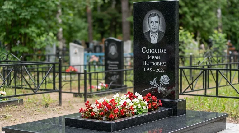 Памятник с гравировкой роз — выполненная работа «Соколов» в Якутске
