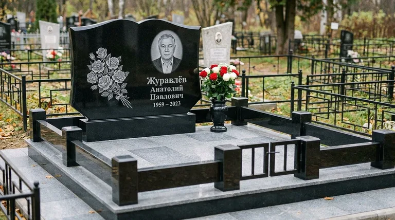Памятник с гравировкой роз — выполненная работа «Журавлёв» в Якутске