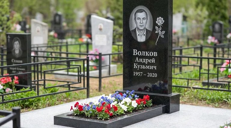 Памятник с гравировкой роз — выполненная работа «Волков» в Якутске