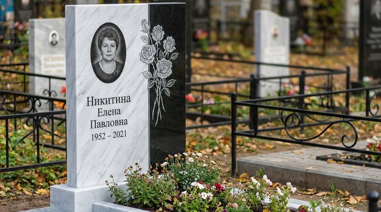 Памятник с гравировкой роз — выполненная работа «Никитина» в Якутске