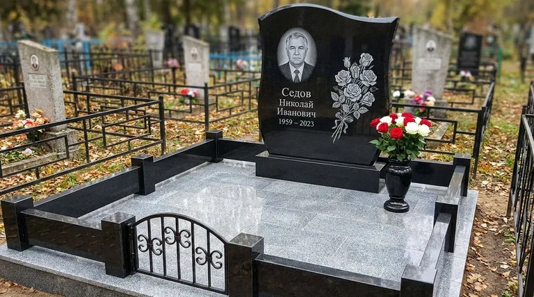 Памятник с гравировкой роз — выполненная работа «Седов» в Якутске