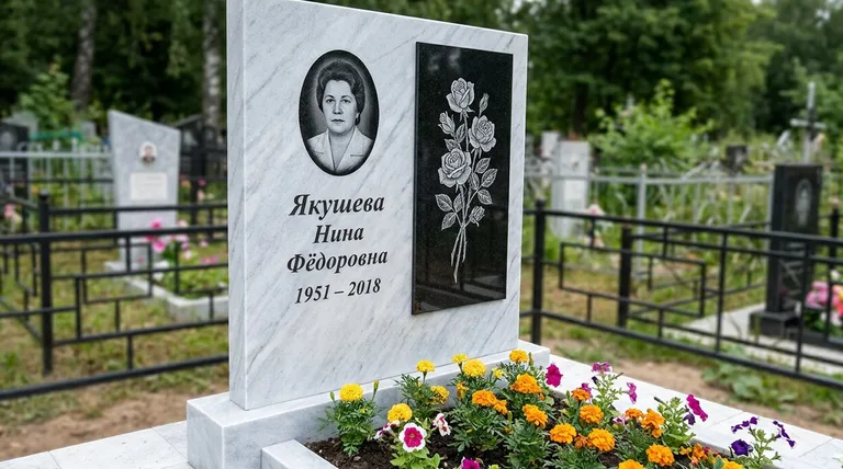 Памятник с гравировкой роз — выполненная работа «Якушева» в Якутске
