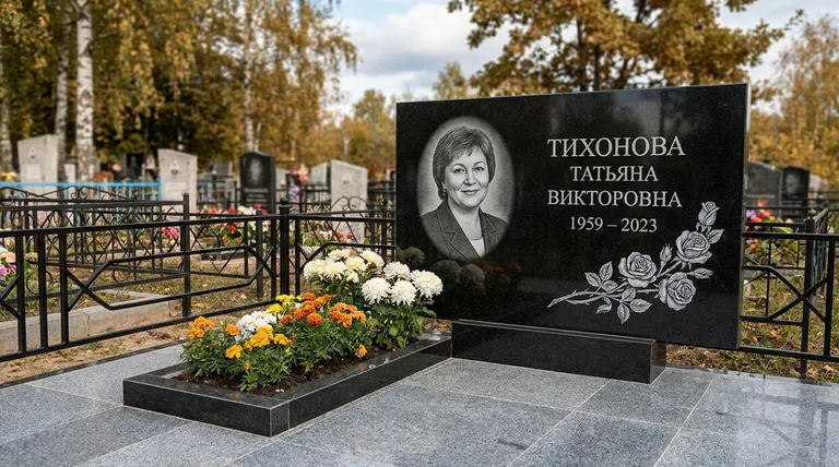 Памятник с гравировкой роз — выполненная работа «Тихонова» в Якутске