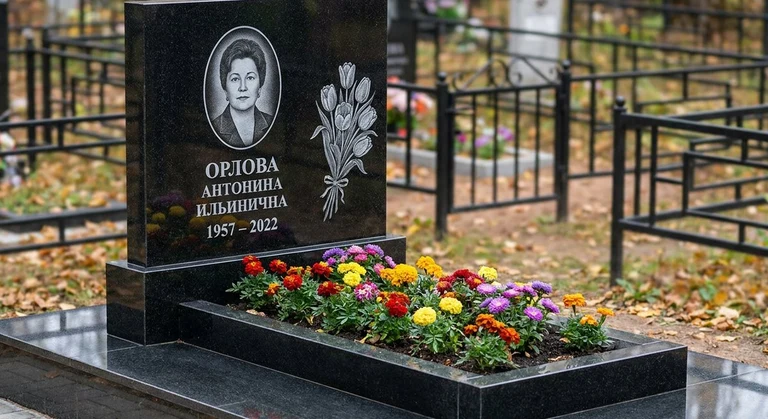 Гравировка тюльпанов на памятник в Якутске — пример работы на граните
