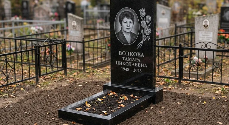 Памятник с гравировкой тюльпанов — выполненная работа «Волкова» в Якутске