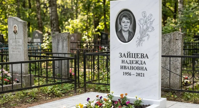 Памятник с гравировкой тюльпанов — выполненная работа «Зайцева» в Якутске