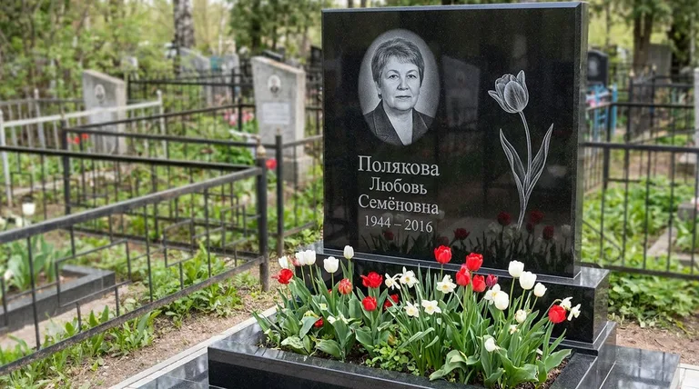 Памятник с гравировкой тюльпанов — выполненная работа «Полякова» в Якутске