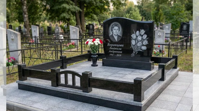 Памятник с гравировкой тюльпанов — выполненная работа «Воронцова» в Якутске
