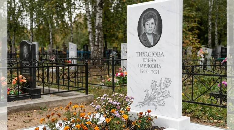 Памятник с гравировкой тюльпанов — выполненная работа «Тихонова» в Якутске