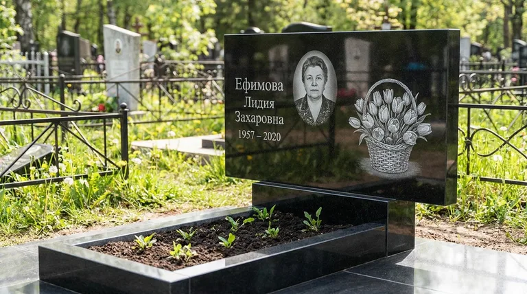 Памятник с гравировкой тюльпанов — выполненная работа «Ефимова» в Якутске