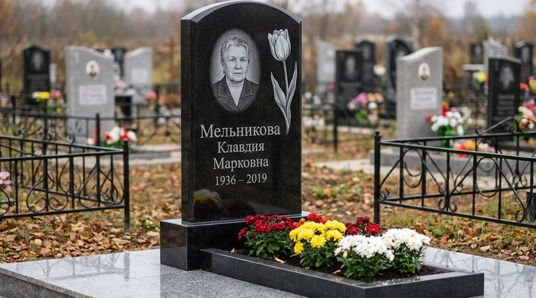 Памятник с гравировкой тюльпанов — выполненная работа «Мельникова» в Якутске