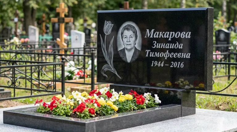 Памятник с гравировкой тюльпанов — выполненная работа «Макарова» в Якутске