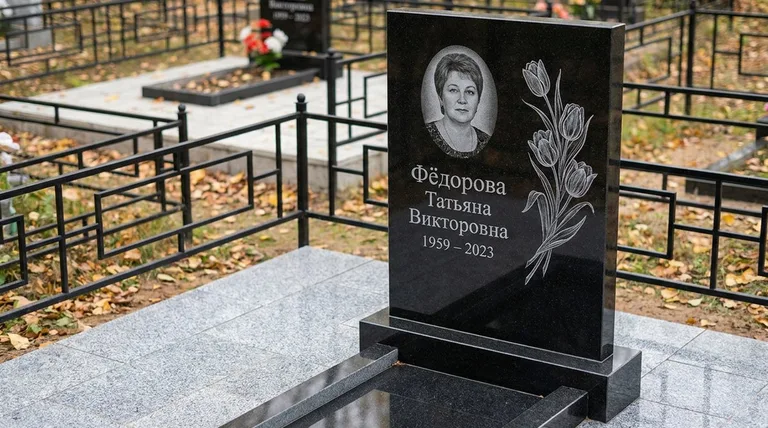 Памятник с гравировкой тюльпанов — выполненная работа «Фёдорова» в Якутске