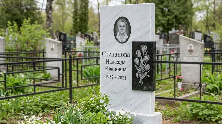 Памятник с гравировкой тюльпанов — выполненная работа «Степанова» в Якутске