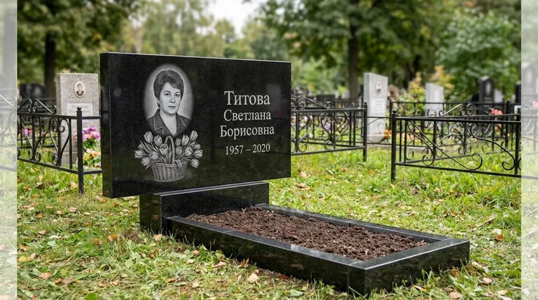 Памятник с гравировкой тюльпанов — выполненная работа «Титова» в Якутске