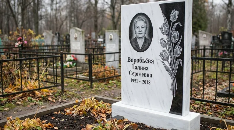 Памятник с гравировкой тюльпанов — выполненная работа «Воробьёва» в Якутске