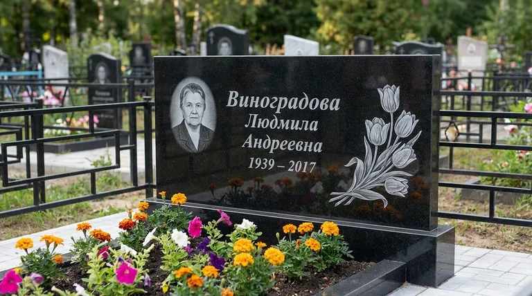 Памятник с гравировкой тюльпанов — выполненная работа «Виноградова» в Якутске