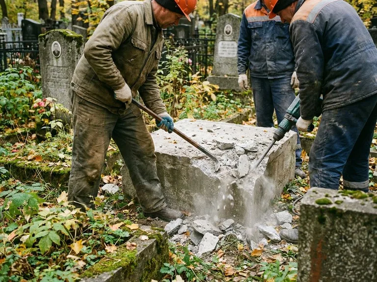 Демонтаж бетонного цоколя и тумбы памятника в Якутске