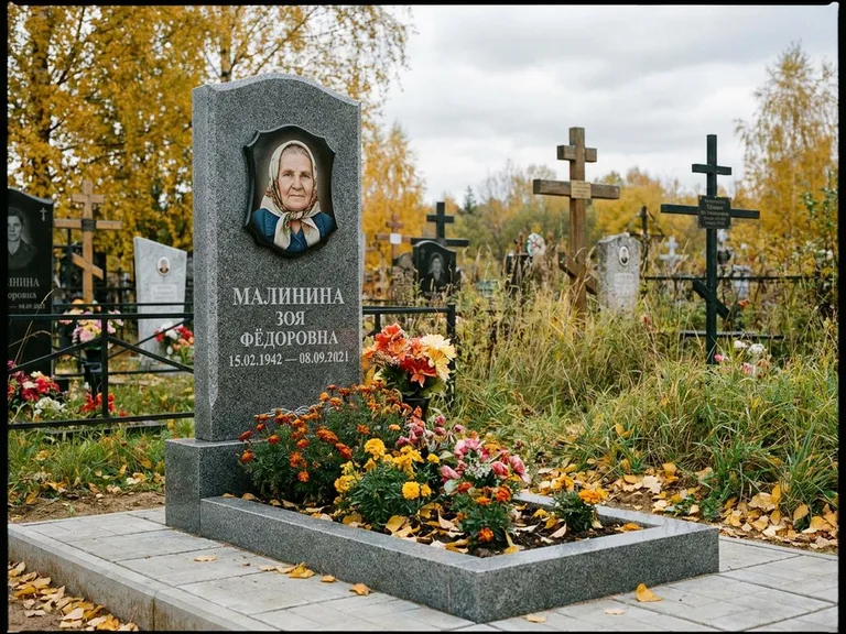 Чёрно-белый керамический портрет на памятнике в Якутске