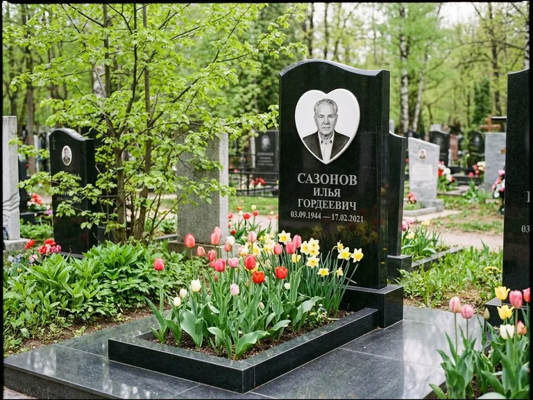 Цветной керамический портрет на памятнике в Якутске