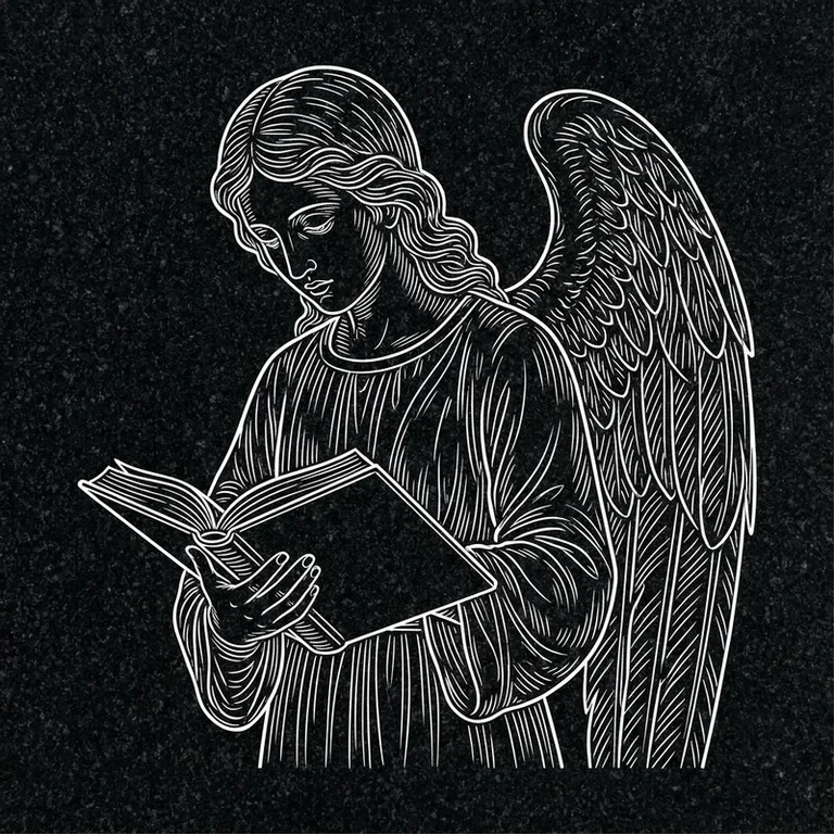Эскиз гравировки ангела на памятник — ангел с раскрытой книгой в Якутске