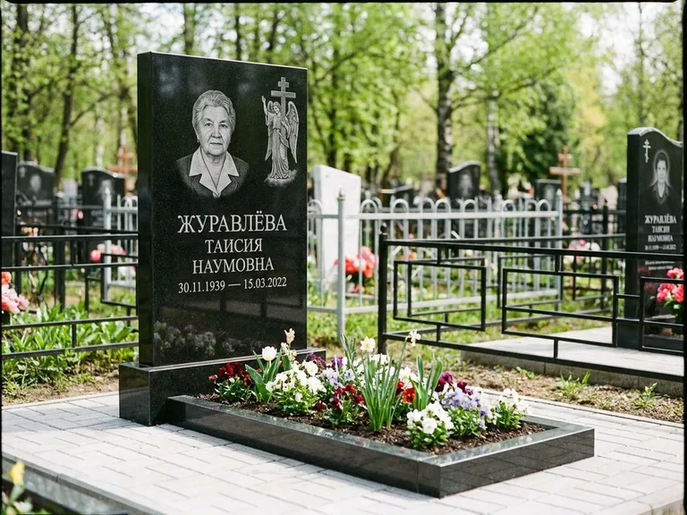Памятник с гравировкой ангела — гравировка ангела с голубем по диагонали стелы, работа «Журавлёва» в Якутске