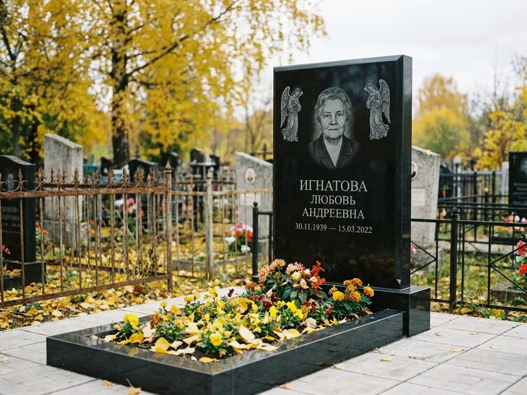 Памятник с гравировкой ангела — гравировка двух ангелов по сторонам портрета, работа «Игнатова» в Якутске