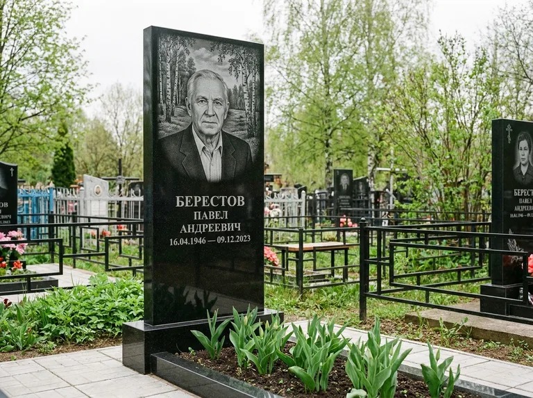 Памятник с гравировкой берёзы — гравировка берёзовой рощи в глубину, работа «Берестов» в Якутске