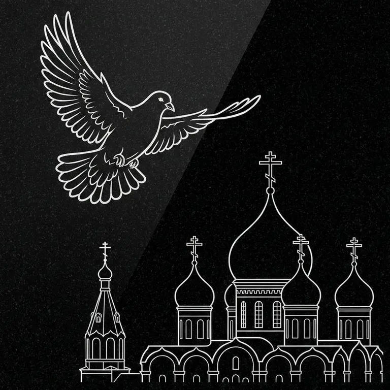 Эскиз гравировки голубей на памятник — голубь в небе над храмом в Якутске
