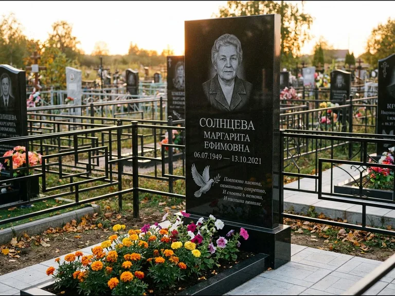 Памятник с гравировкой голубей — гравировка голубя с оливковой ветвью рядом с эпитафией, работа «Солнцева» в Якутске