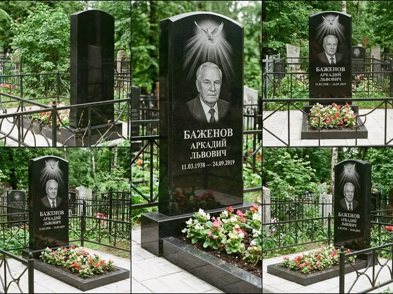 Памятник с гравировкой голубей — гравировка голубя в лучах света над портретом, работа «Баженов» в Якутске