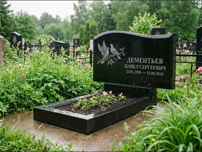 Памятник с гравировкой голубей — гравировка голубей, работа «Дементьев» в Якутске