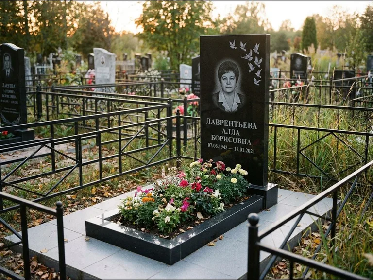 Памятник с гравировкой голубей — гравировка стаи голубей, взлетающей от угла стелы, работа «Лаврентьева» в Якутске