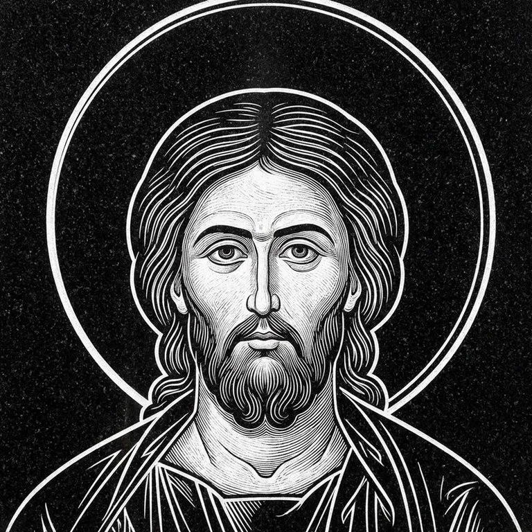 Эскиз иконы: Архангел Михаил — воинам и мужчинам, гравировка на памятник в Якутске