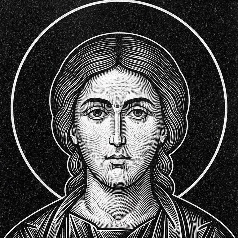Эскиз иконы: Георгий Победоносец — воинам, гравировка на памятник в Якутске