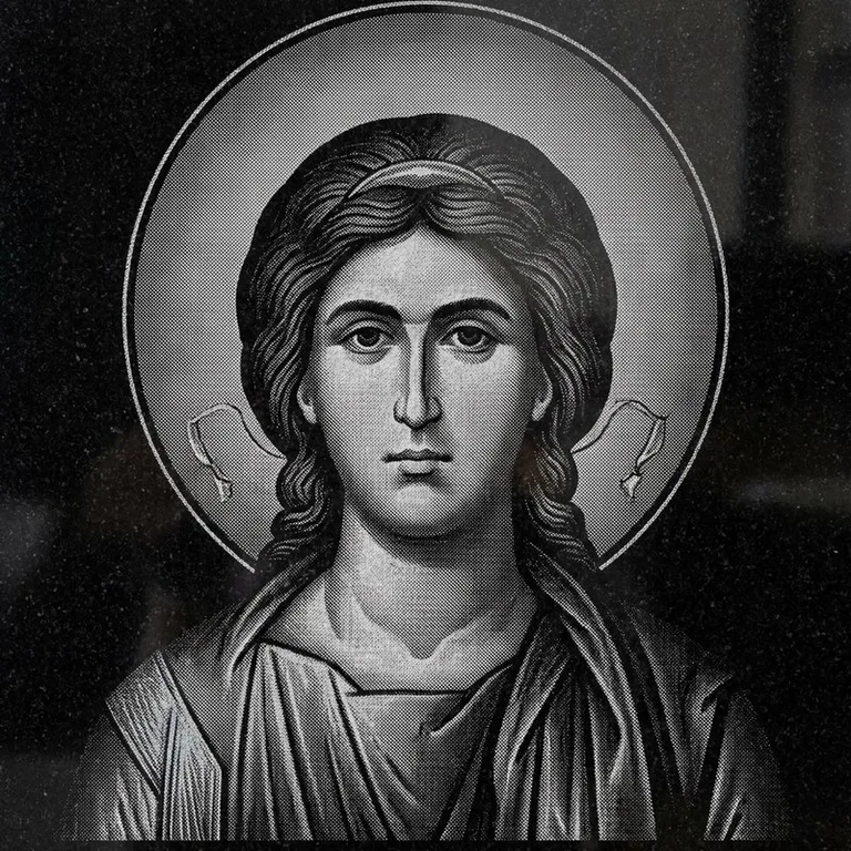 Эскиз иконы: Архангел Михаил (полутон) — образ архангела в полутонах, гравировка на памятник в Якутске