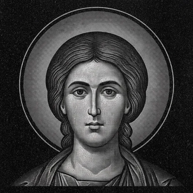 Эскиз иконы: Георгий Победоносец (полутон) — воинский образ, гравировка на памятник в Якутске