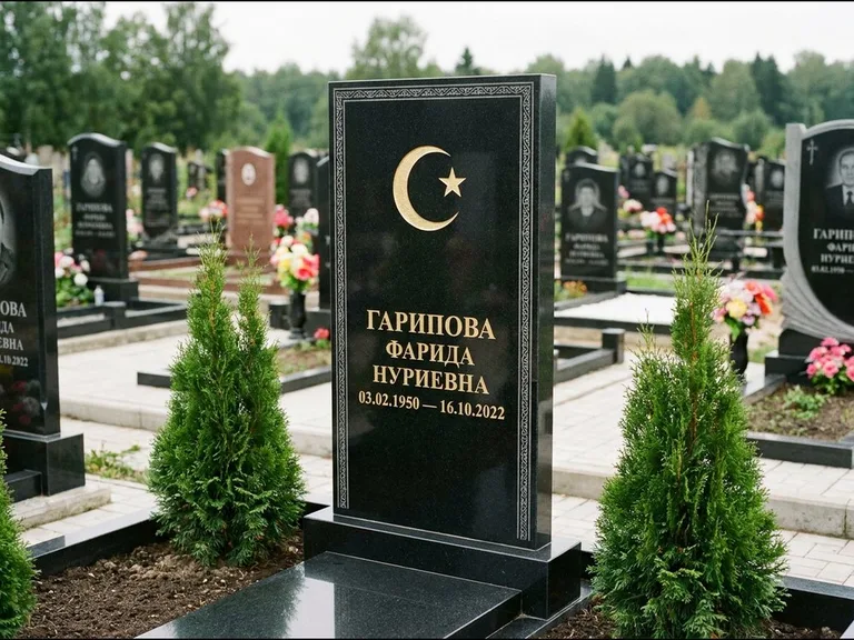 Памятник с гравировкой полумесяца — гравировка полумесяца, работа «Гарипова» в Якутске