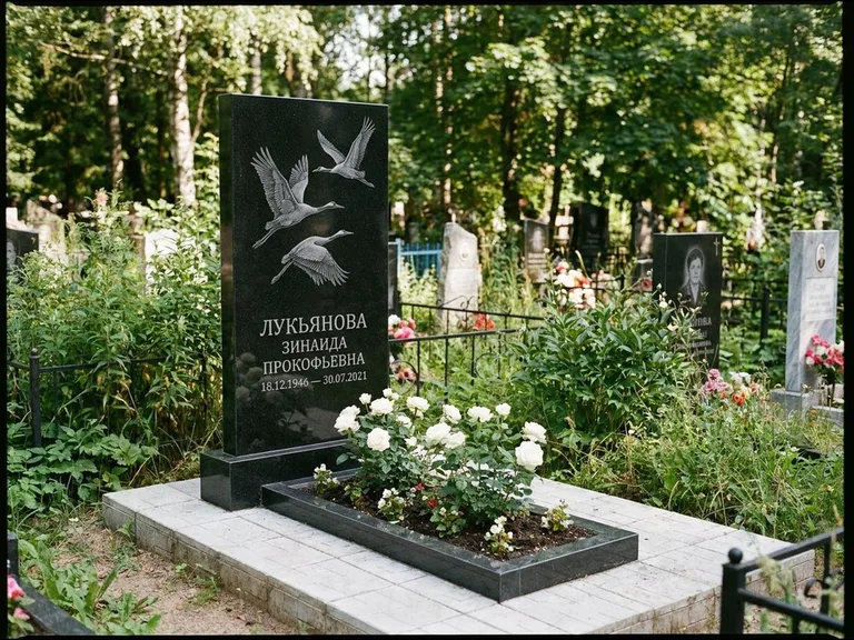 Памятник с гравировкой журавлей — гравировка журавлей, работа «Лукьянова» в Якутске