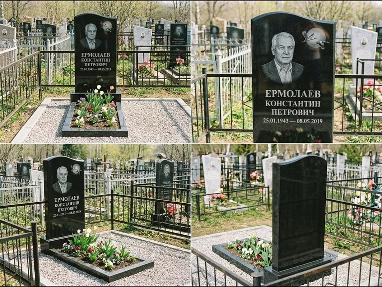 Памятник с гравировкой журавлей — гравировка клина журавлей на фоне солнечного диска, работа «Ермолаев» в Якутске