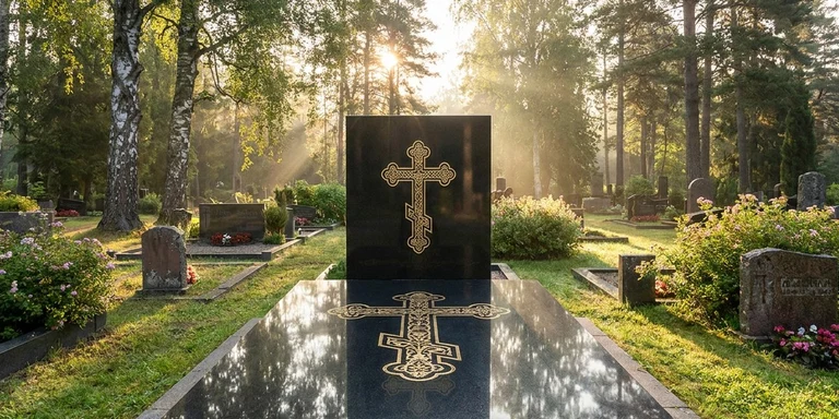 Гравировка креста на памятнике в Якутске — православный восьмиконечный крест на граните