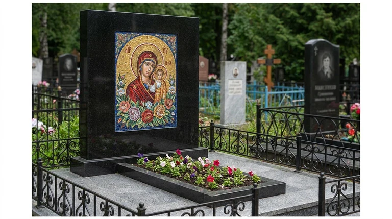 Мозаика на памятник в Якутске — цветное панно из смальты на чёрной гранитной стеле