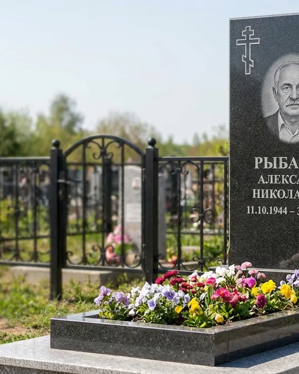 Двойной памятник под ключ с ярким цветником в Якутске