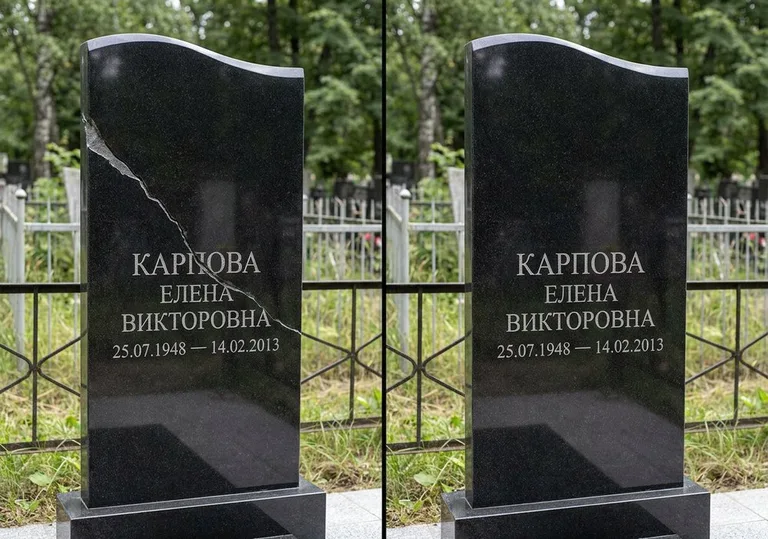 Заделка трещины на чёрном граните: до и после в Якутске