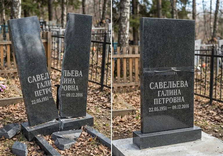 Склейка расколотого гранитного памятника: до и после в Якутске