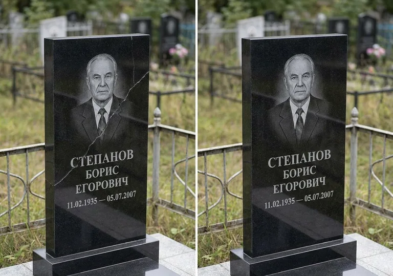 Восстановление надписи и портрета на памятнике: до и после в Якутске