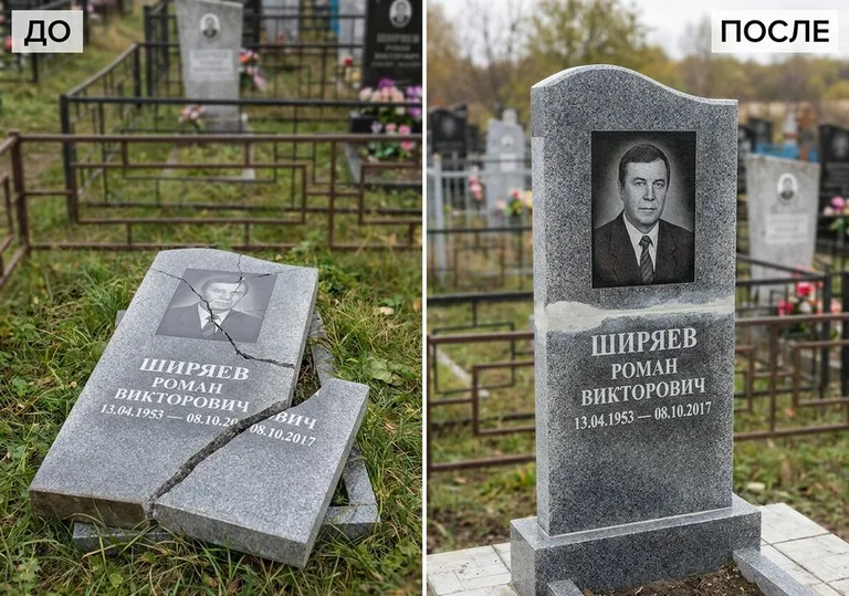 Обновление золочёных букв на граните: до и после в Якутске