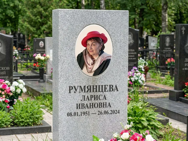 Портрет на памятнике в Якутске — Цветной портрет → овальная фотокерамика на светлом камне